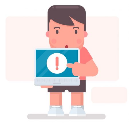 Boy and laptop. Vector illustration on a theme of danger of children on the Internet
