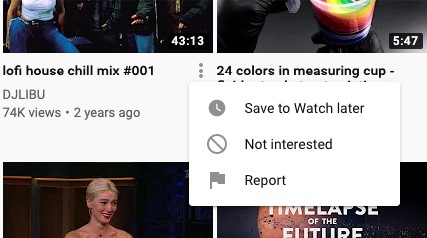 not interested:block content of daily youtube recommendations