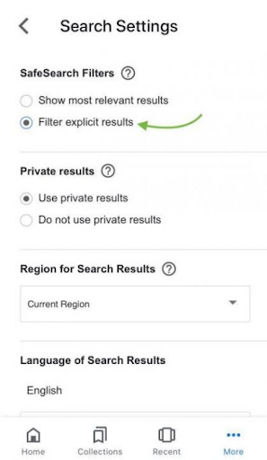 Filter explicit results settings