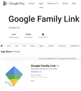 Google Family Link from google play and app store