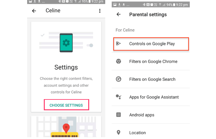 "Filters on Google Play" option