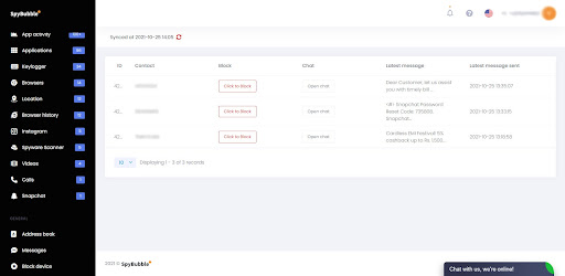 SpyBubble dashboard