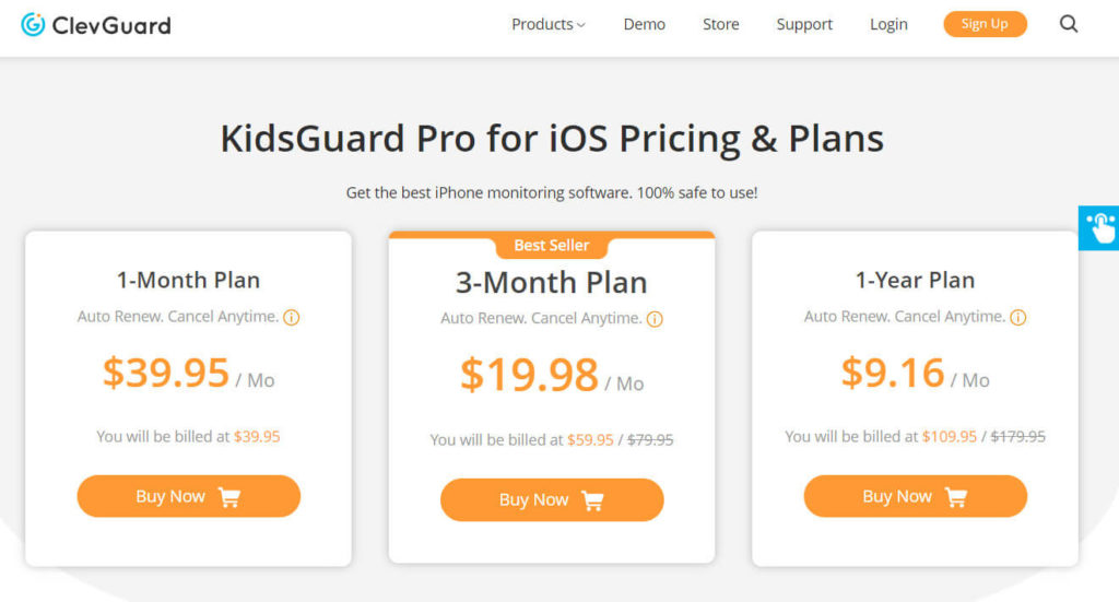KidsGuard Pro iPhone Call Logger Pricing