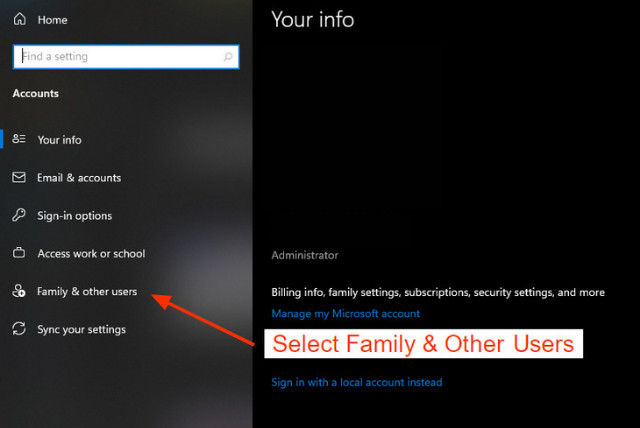 Select Family & other users 