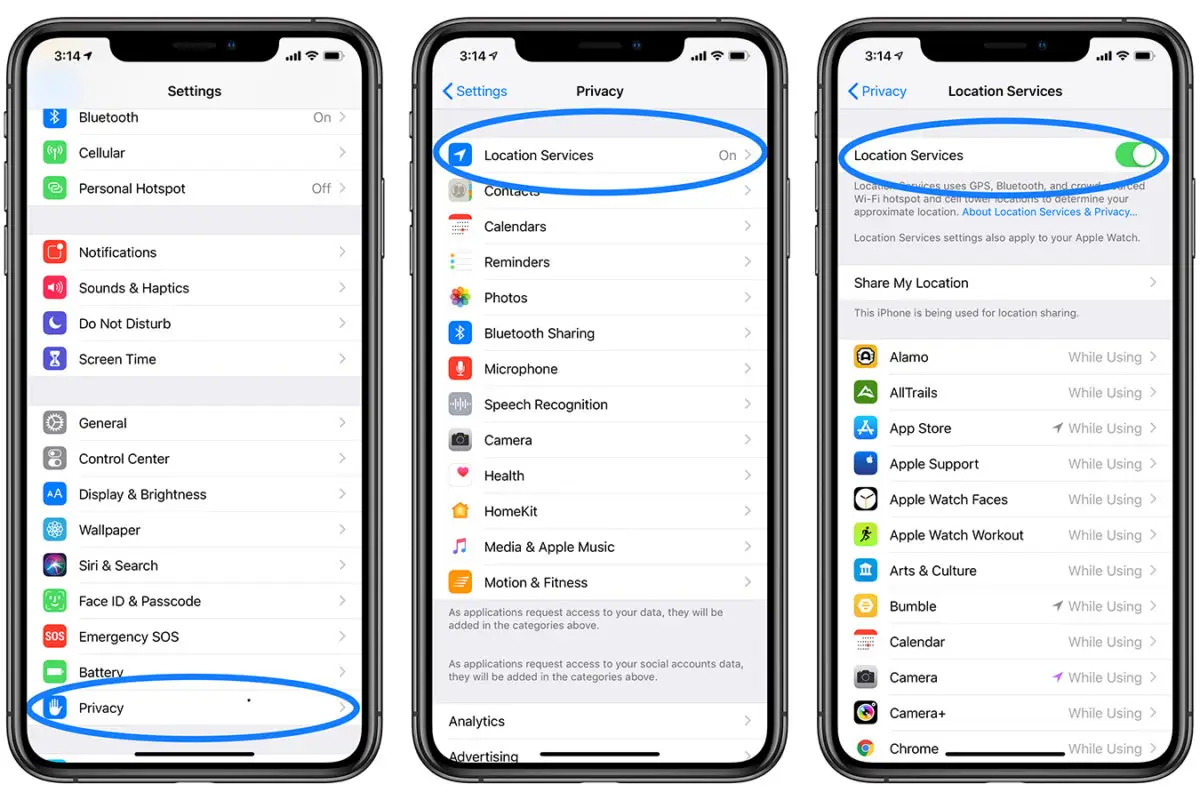 Turn on Location services on iPhone 