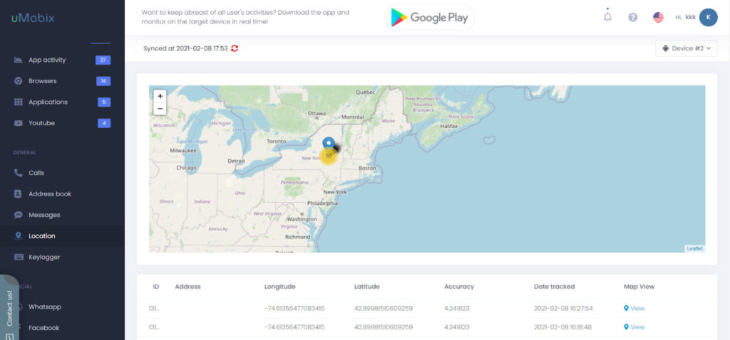 Track a cell phone location using uMobix
