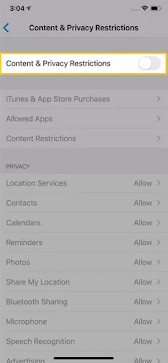 Iphone content and privacy screen