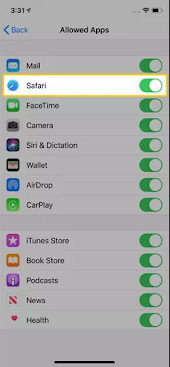 Iphone Allowed Apps "Safari" screen
