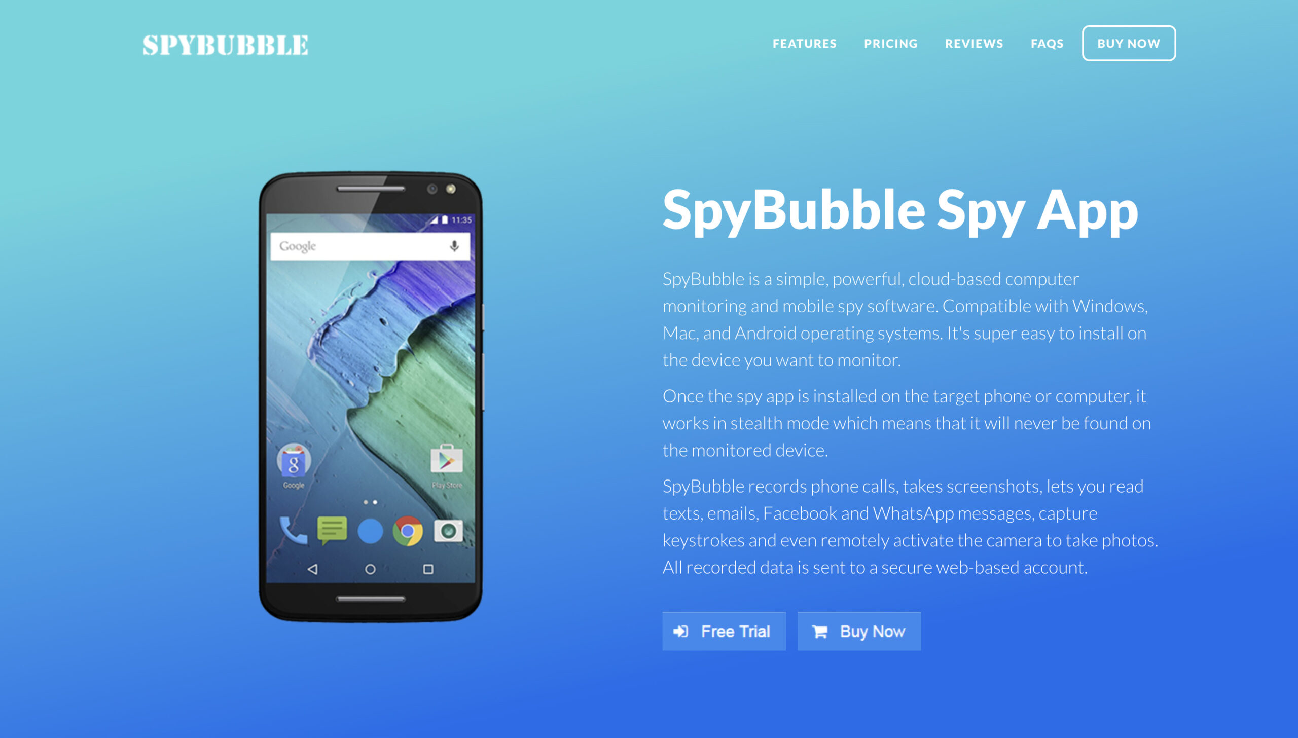 SpyBubble keylogger home page